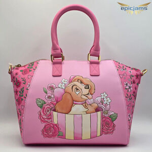 Loungefly Disney Lady And The Tramp Floral Pink Present Satchel Bag New